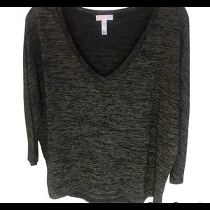 Leith V-neck womens marled green & black relaxed top Dolman sleeves SZ M